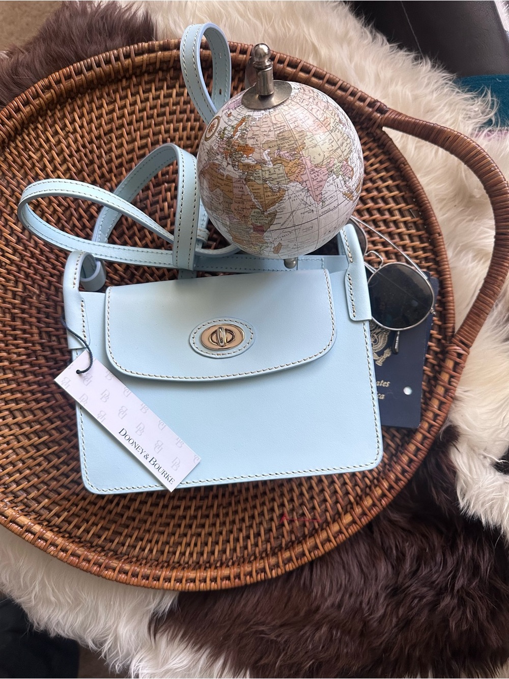 Dooney & Bourke Pale Blue “Sweety Pinky” Leather Turnlock Crossbody Bag New Tags